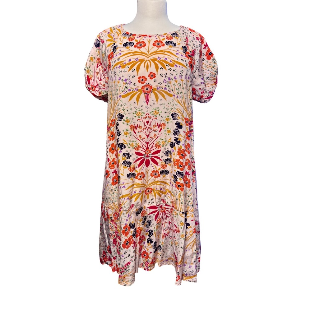 Chelsea & Theodore Floral Shift Dress Women XL Multi‎ Excellent Boho Puff Sleeve